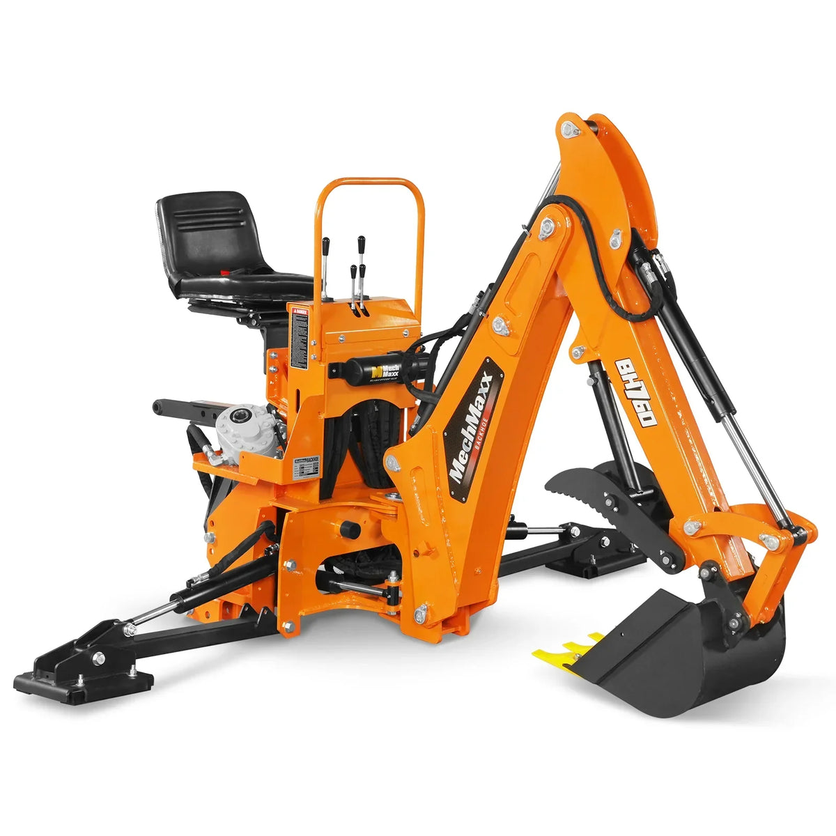 8' Tractor Backhoe Attachment with Mechanical Thumb,  15" Bucket,  ISO/SAE Switchable Controls,  Self-Contained Hydraulic System,  3 Point Hitch Cat.1 & 2,  20-100 HP,  BH760M