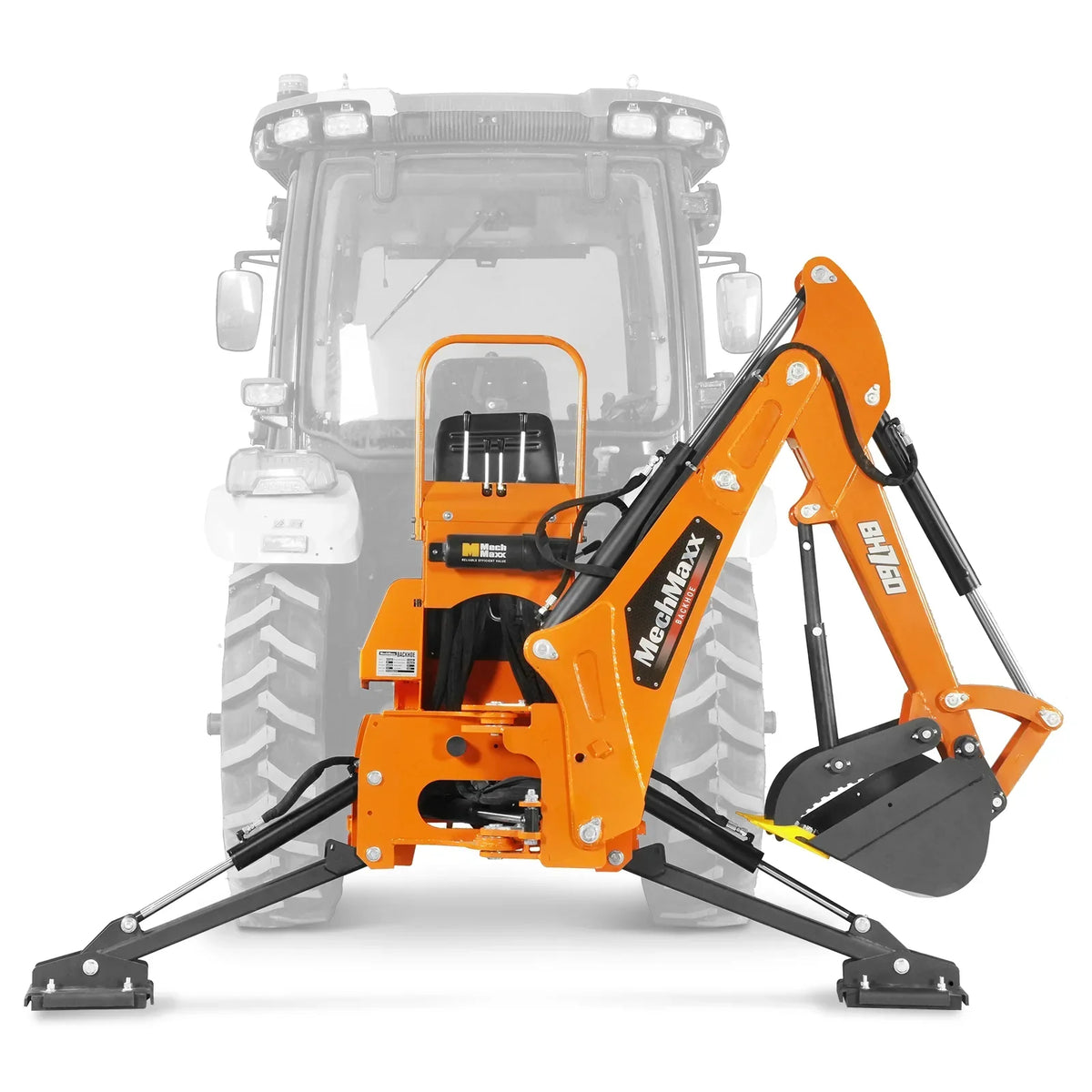 8' Tractor Backhoe Attachment with Mechanical Thumb,  15" Bucket,  ISO/SAE Switchable Controls,  Self-Contained Hydraulic System,  3 Point Hitch Cat.1 & 2,  20-100 HP,  BH760M