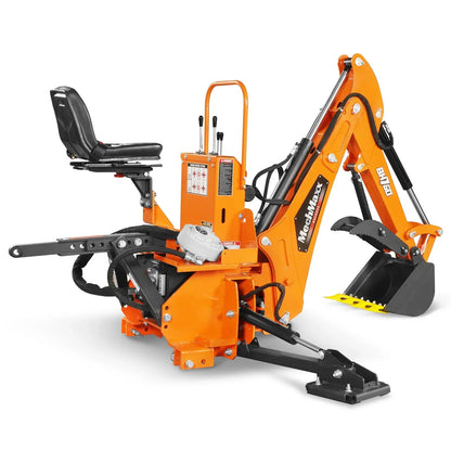 8' Tractor Backhoe Attachment with Mechanical Thumb,  15" Bucket,  ISO/SAE Switchable Controls,  Self-Contained Hydraulic System,  3 Point Hitch Cat.1 & 2,  20-100 HP,  BH760M