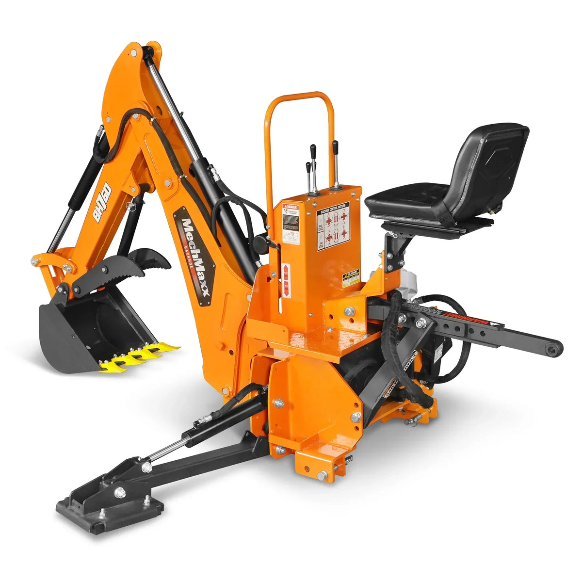 8' Tractor Backhoe Attachment with Mechanical Thumb,  15" Bucket,  ISO/SAE Switchable Controls,  Self-Contained Hydraulic System,  3 Point Hitch Cat.1 & 2,  20-100 HP,  BH760M