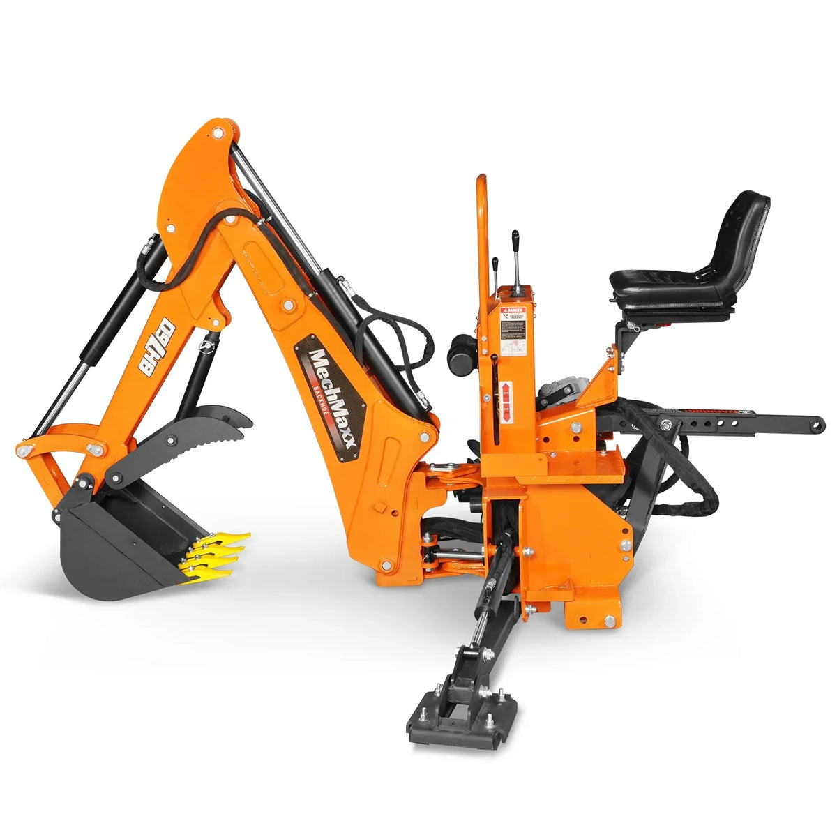 8' Tractor Backhoe Attachment with Mechanical Thumb,  15" Bucket,  ISO/SAE Switchable Controls,  Self-Contained Hydraulic System,  3 Point Hitch Cat.1 & 2,  20-100 HP,  BH760M