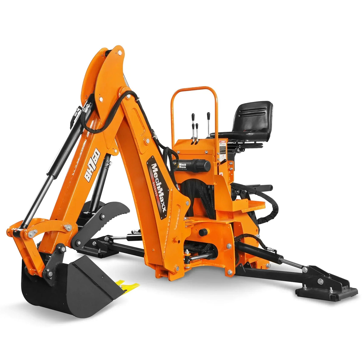 8' Tractor Backhoe Attachment with Mechanical Thumb,  15" Bucket,  ISO/SAE Switchable Controls,  Self-Contained Hydraulic System,  3 Point Hitch Cat.1 & 2,  20-100 HP,  BH760M