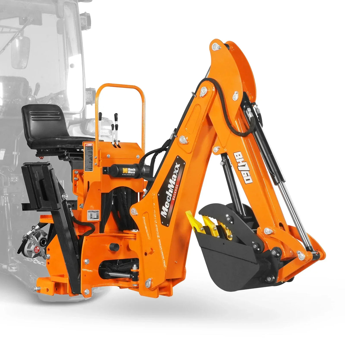 8' Tractor Backhoe Attachment with Mechanical Thumb,  15" Bucket,  ISO/SAE Switchable Controls,  Self-Contained Hydraulic System,  3 Point Hitch Cat.1 & 2,  20-100 HP,  BH760M