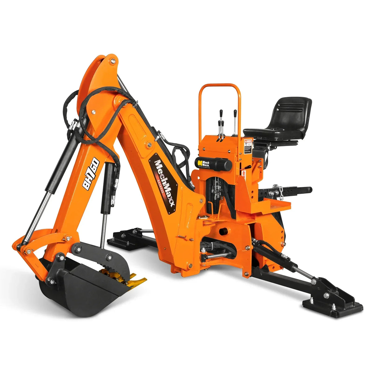 8' Tractor Backhoe Attachment with Hydraulic Thumb,  15" Bucket,  ISO/SAE Switchable Controls,  Self-Contained Hydraulic System,  3 Point Hitch Cat.1 & 2,  20-100 HP,  BH760H