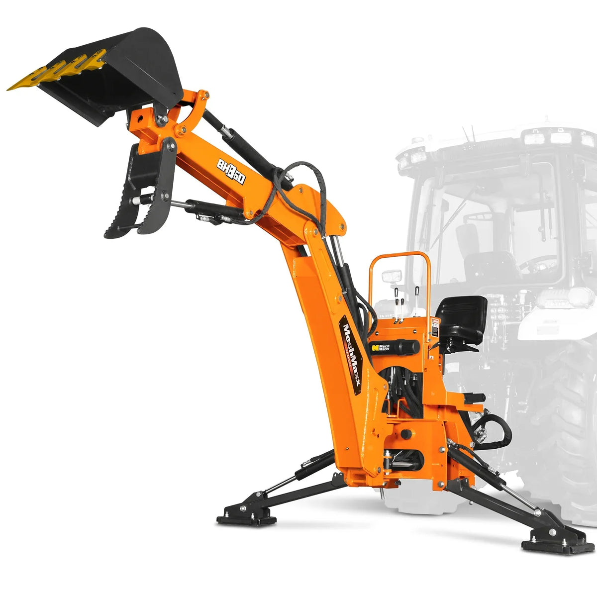 9' Tractor Backhoe Attachment with Hydraulic Thumb,  15" Bucket,  ISO/SAE Switchable Controls,  Self-Contained Hydraulic System,  3 Point Hitch Cat.1 & 2,  25-100 HP,  BH860H