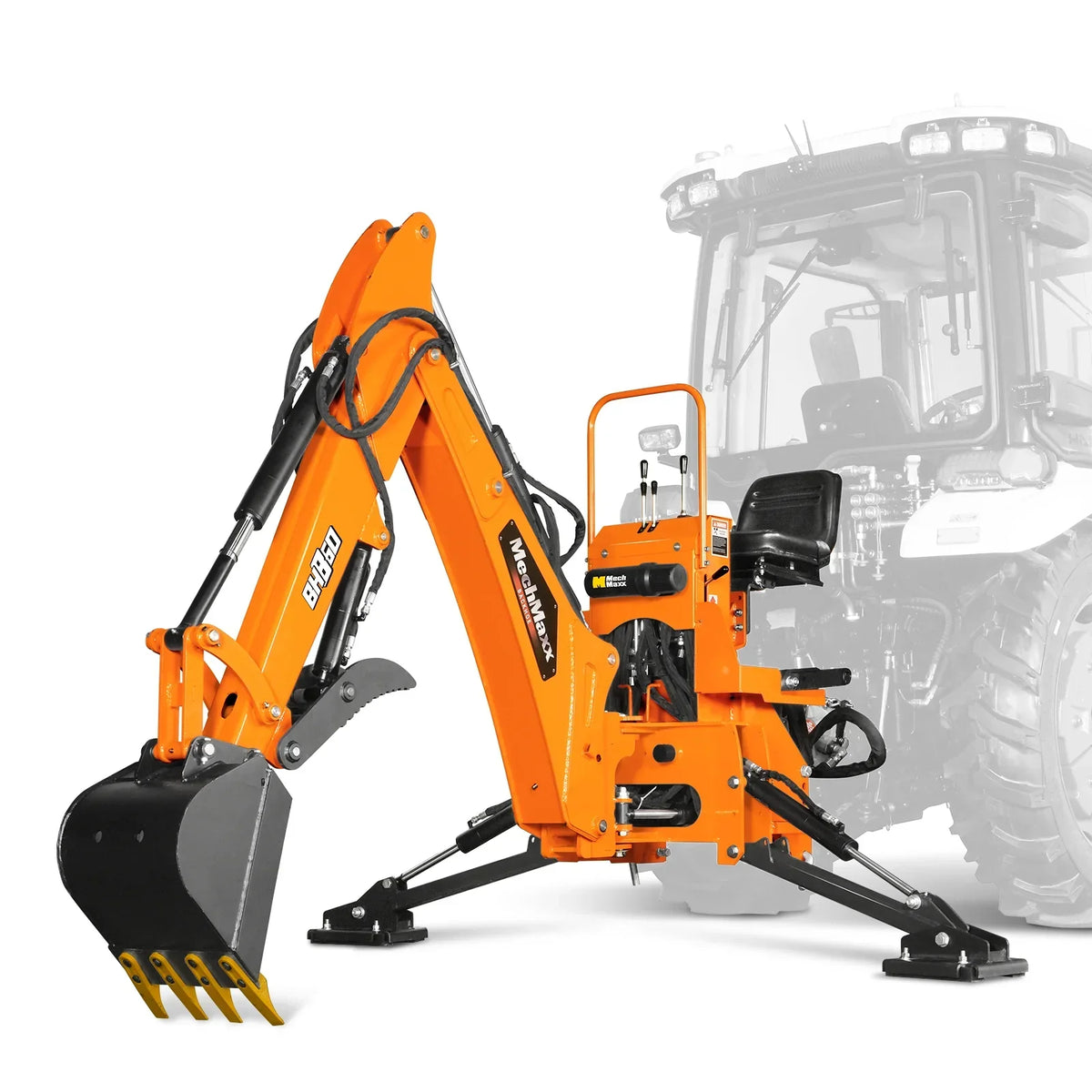 9' Tractor Backhoe Attachment with Hydraulic Thumb,  15" Bucket,  ISO/SAE Switchable Controls,  Self-Contained Hydraulic System,  3 Point Hitch Cat.1 & 2,  25-100 HP,  BH860H