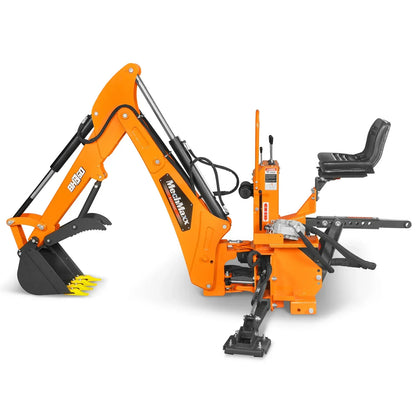 9' Tractor Backhoe Attachment with Mechanical Thumb,  15" Bucket,  ISO/SAE Switchable Controls,  Self-Contained Hydraulic System,  3 Point Hitch Cat.1 & 2,  25-100 HP,  BH860M