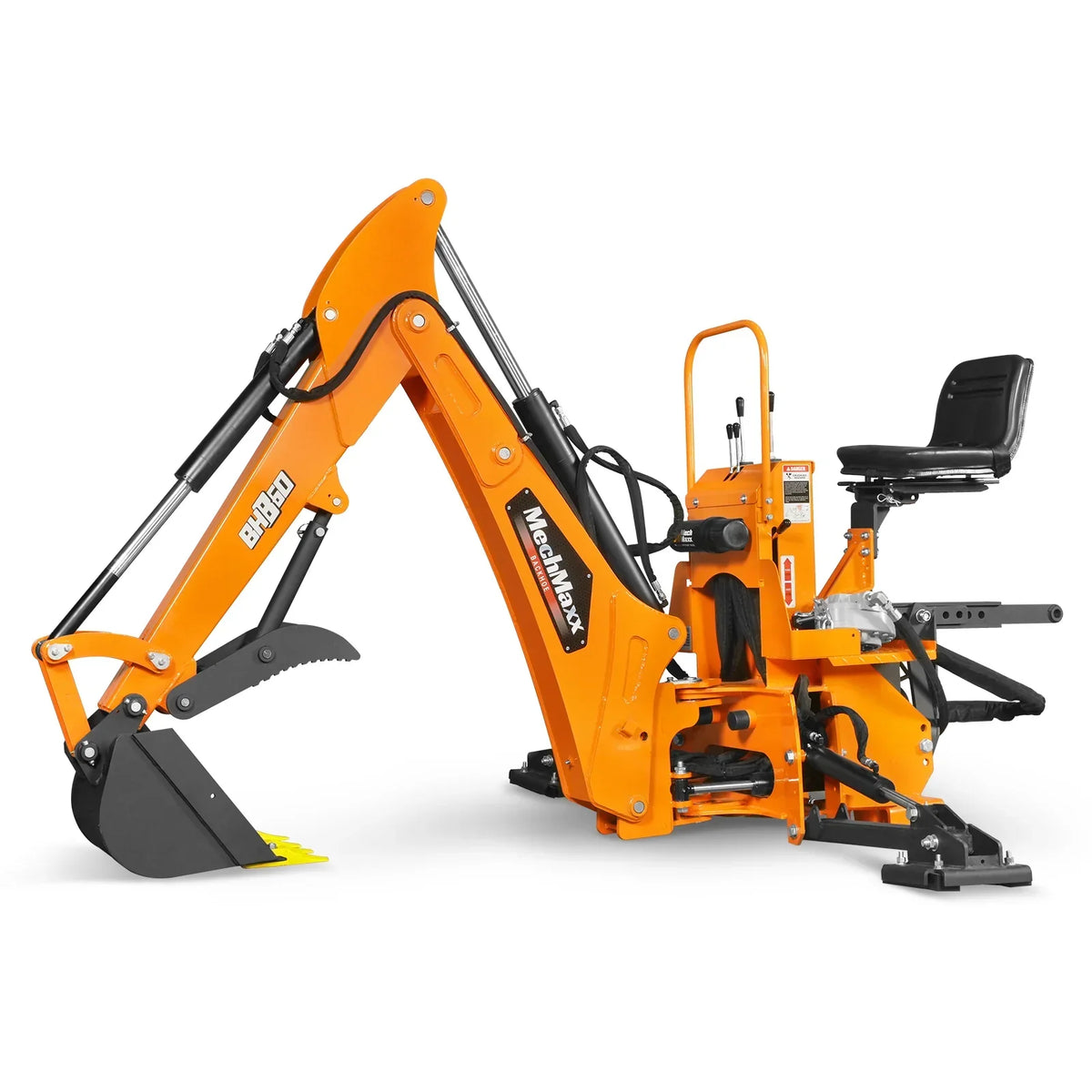 9' Tractor Backhoe Attachment with Mechanical Thumb,  15" Bucket,  ISO/SAE Switchable Controls,  Self-Contained Hydraulic System,  3 Point Hitch Cat.1 & 2,  25-100 HP,  BH860M