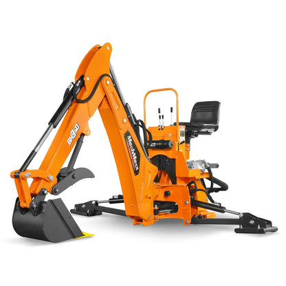9' Tractor Backhoe Attachment with Mechanical Thumb,  15" Bucket,  ISO/SAE Switchable Controls,  Self-Contained Hydraulic System,  3 Point Hitch Cat.1 & 2,  25-100 HP,  BH860M