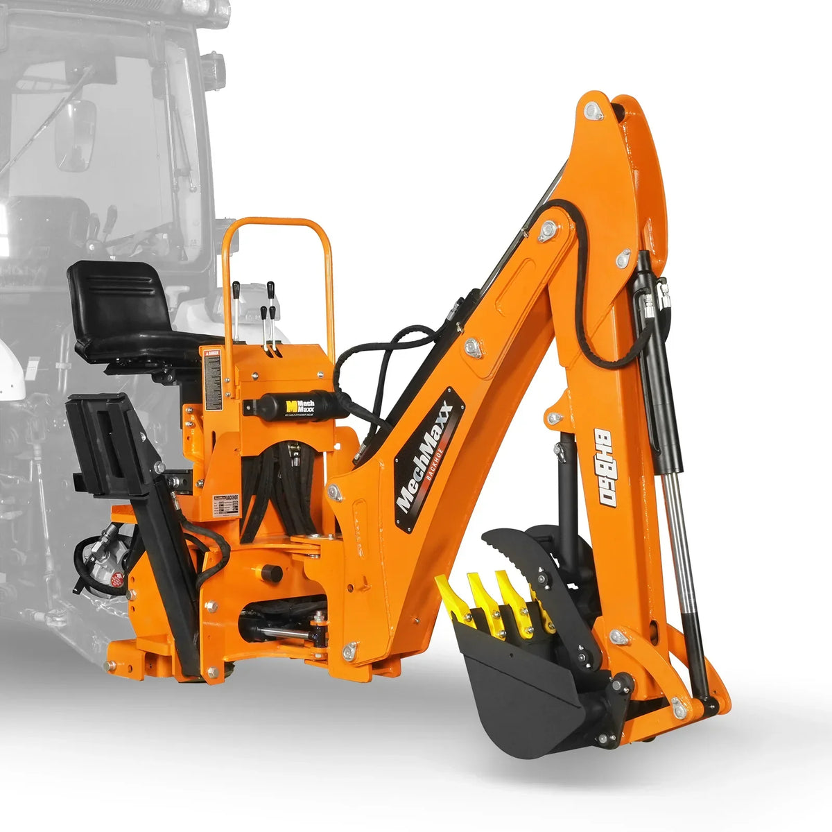 9' Tractor Backhoe Attachment with Mechanical Thumb,  15" Bucket,  ISO/SAE Switchable Controls,  Self-Contained Hydraulic System,  3 Point Hitch Cat.1 & 2,  25-100 HP,  BH860M