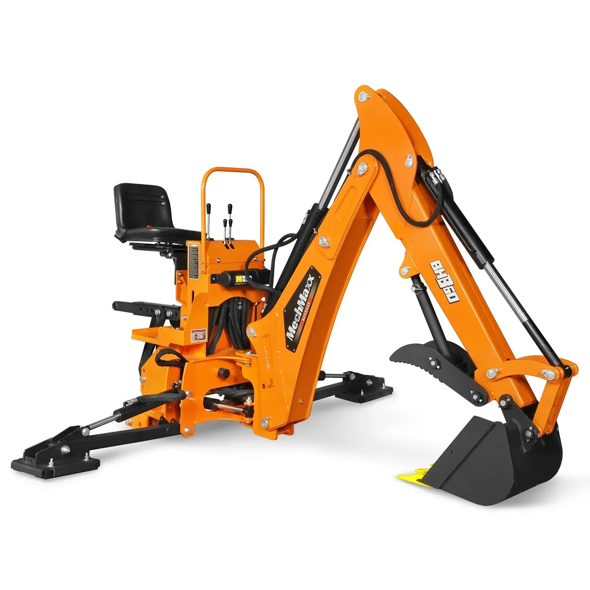 9' Tractor Backhoe Attachment with Mechanical Thumb,  15" Bucket,  ISO/SAE Switchable Controls,  Self-Contained Hydraulic System,  3 Point Hitch Cat.1 & 2,  25-100 HP,  BH860M