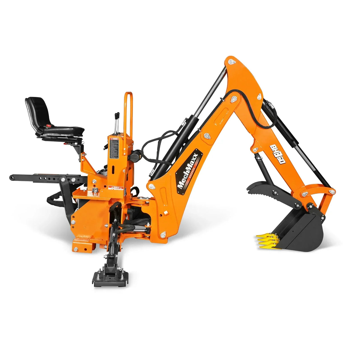 9' Tractor Backhoe Attachment with Mechanical Thumb,  15" Bucket,  ISO/SAE Switchable Controls,  Self-Contained Hydraulic System,  3 Point Hitch Cat.1 & 2,  25-100 HP,  BH860M
