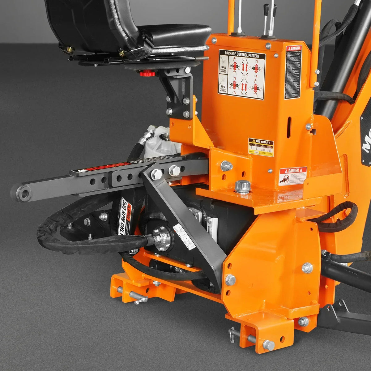 8' Tractor Backhoe Attachment with Mechanical Thumb,  15" Bucket,  ISO/SAE Switchable Controls,  Self-Contained Hydraulic System,  3 Point Hitch Cat.1 & 2,  20-100 HP,  BH760M