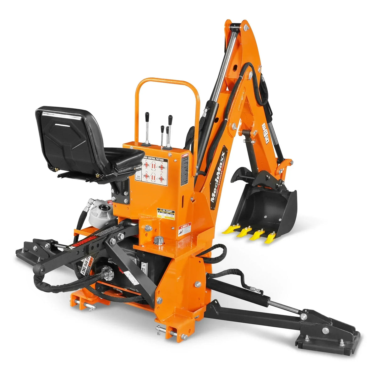 9' Tractor Backhoe Attachment with Mechanical Thumb,  15" Bucket,  ISO/SAE Switchable Controls,  Self-Contained Hydraulic System,  3 Point Hitch Cat.1 & 2,  25-100 HP,  BH860M