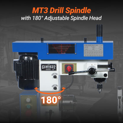 1 HP 16''x32'' Multi-Function Metal Lathe Milling Machine Head for Metalworking – Lathe, Drilling, and Milling Operations with Powerful Motor, Perfect for DIY, Workshops, and Professional Metalworking Projects without Stand CLM1632