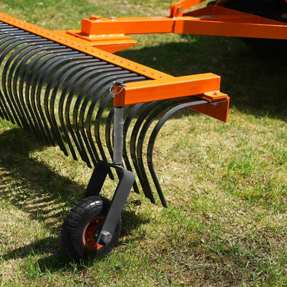 84" Landscape Rake with Bolt-On Wheels & 42 Tines 3 Point Hitch Tractor Attachment,  LR84W