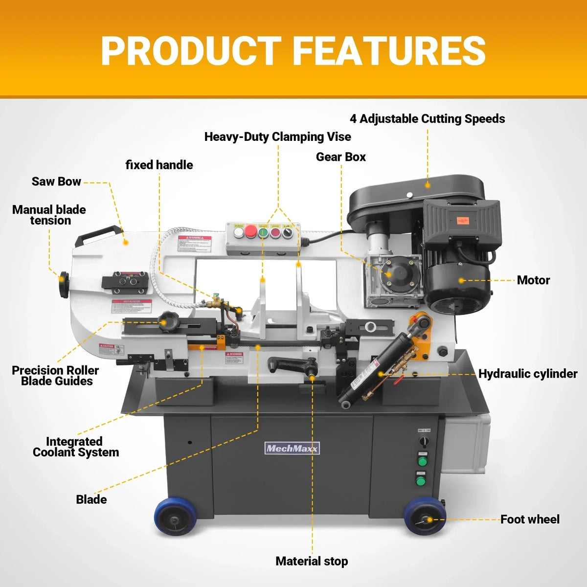 7" x 12" Metal Band Saw, 1.5 HP 115V/230V Dual Voltage 4-Speed Horizontal Vertical Bandsaw with Hydraulic Downfeed, Coolant System & Adjustable Angle Cutting for Steel, Aluminum, Pipe & Structural Metal BS-712N
