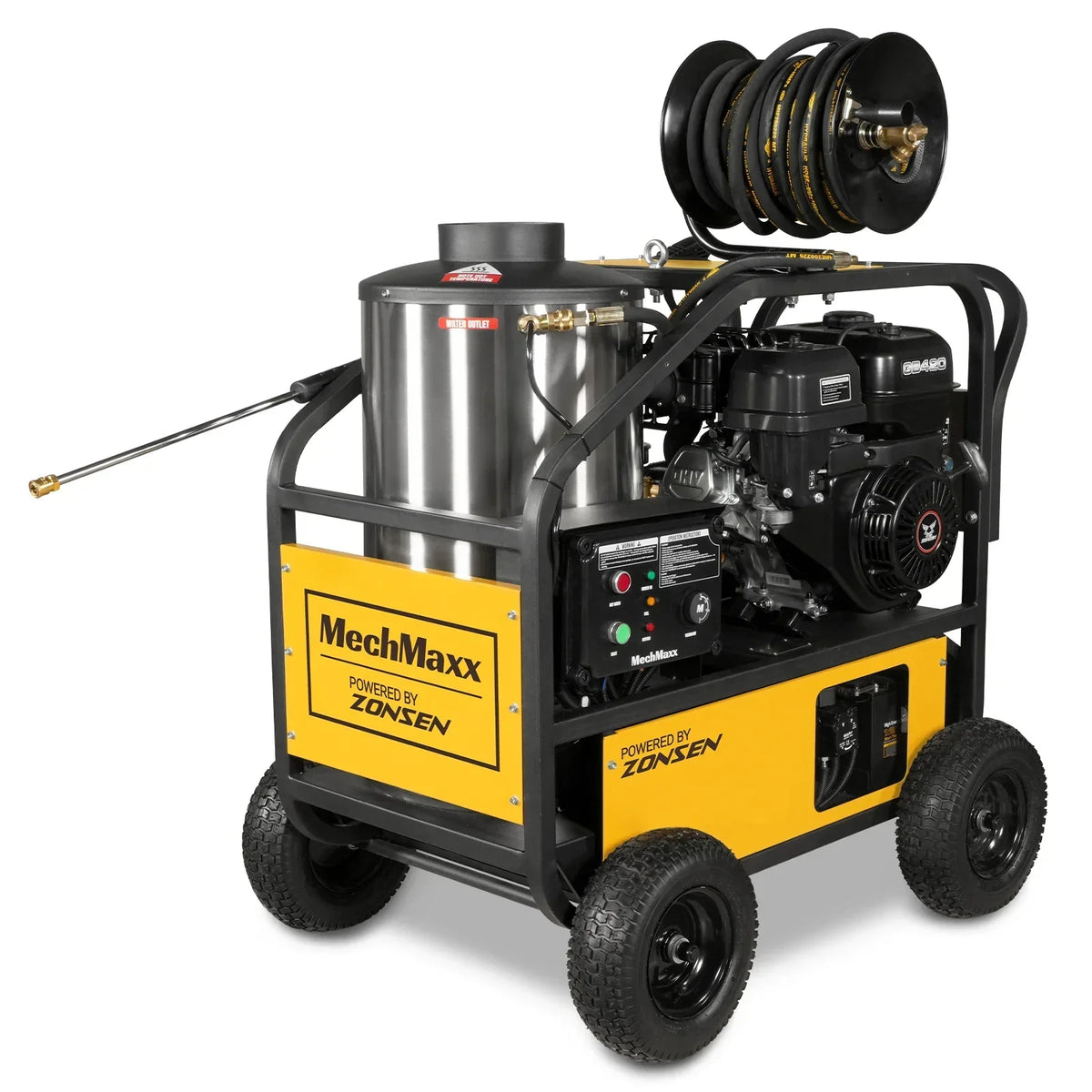 4000 PSI 4 GPM ZONSEN E-Start Engine Hot Water Pressure Washer with Hose Reel,  HPW40D