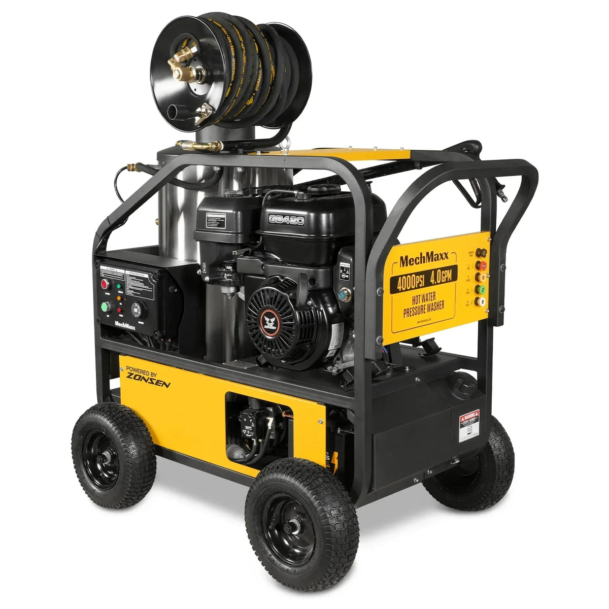 4000 PSI 4 GPM ZONSEN E-Start Engine Hot Water Pressure Washer with Hose Reel,  HPW40D