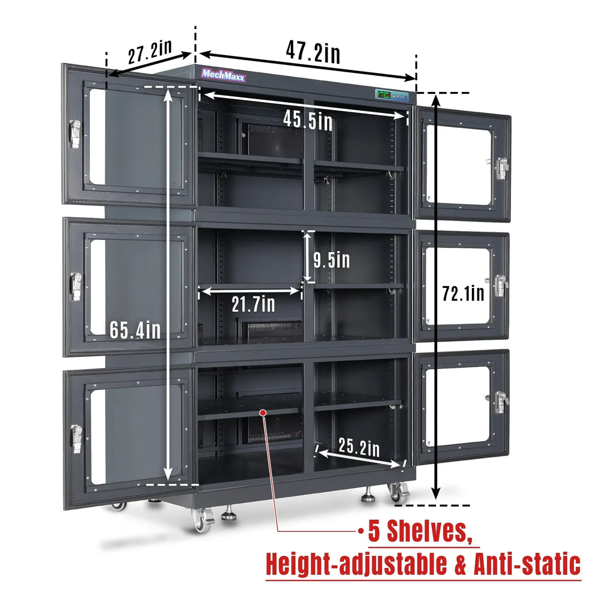 1-10% RH Electronic Dry Cabinet 1430L ESD Desiccator Cabinet Ultra-Low Humidity Storage,  EDC1430C-6