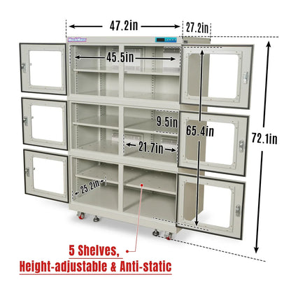 20-60% RH Electronic Dry Cabinet 1430L ESD Desiccator Cabinet Low Humidity Storage,  White,  EDC1430AW-6