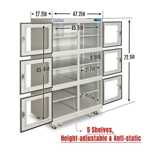 1-10% RH Electronic Dry Cabinet 1430L ESD Desiccator Cabinet Ultra-Low Humidity Storage,  White,  EDC1430CW-6