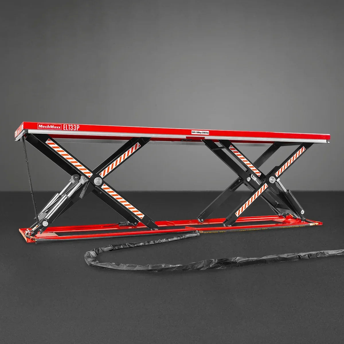 Stationary Electric Hydraulic Parallel Double Scissor Lift Table 3300lb Capacity,  108.3" x 31.5" Platform,  33.9" Lift Height,  UL Certified Motor,  ELT33P