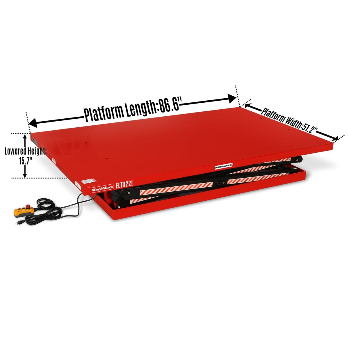 2200 lbs Capacity Stationary Powered Hydraulic Double Scissor Lift Table, 86.6" x 51.2" Platform, 94.5" Lift Height,  UL Certified Motor,  ELTD22L