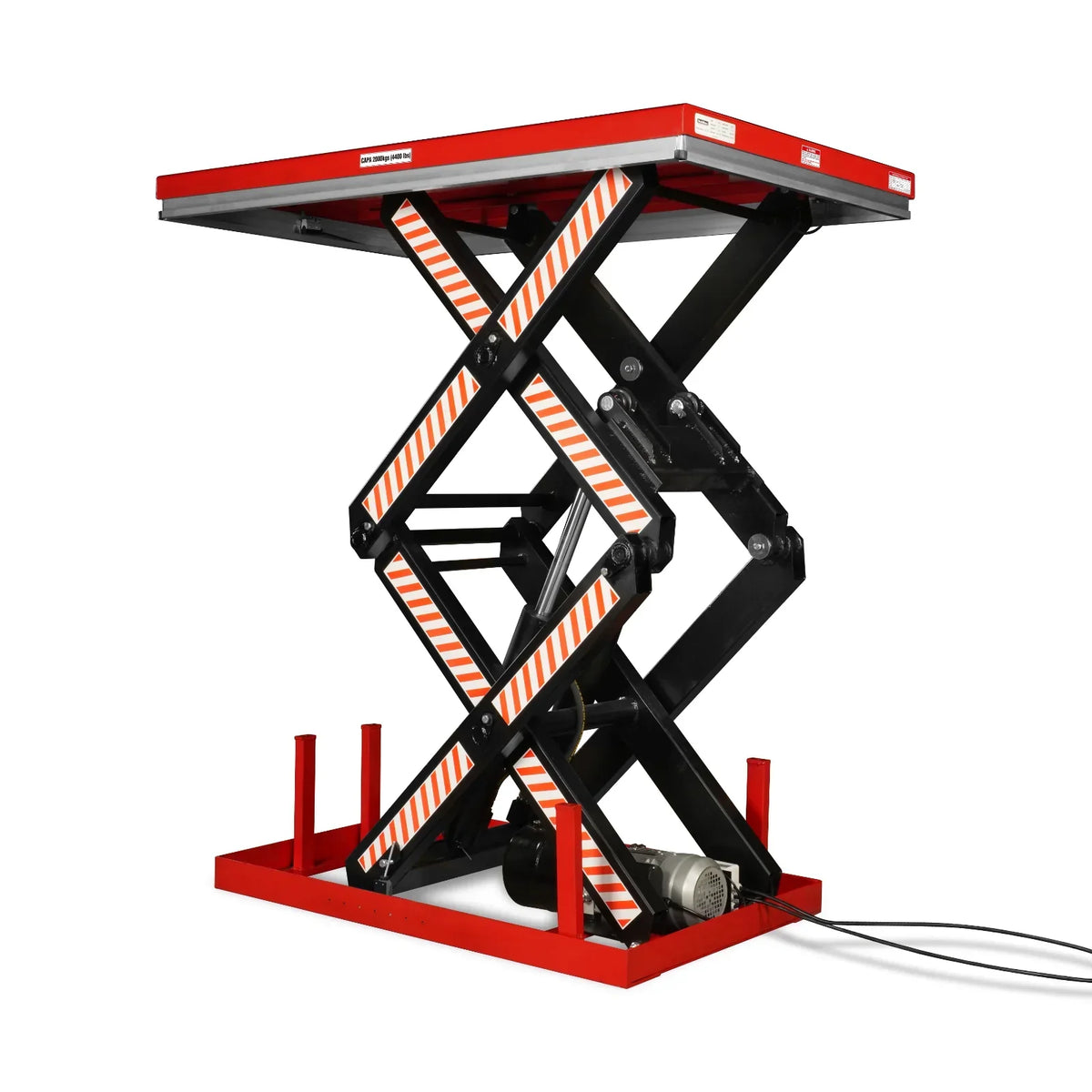4400 lb Capacity Stationary Electric Hydraulic Double Scissor Lift Table - 63" x 39.4" Platform,  70.1" Lift Height,  UL Certified Motor,  ELTD44L