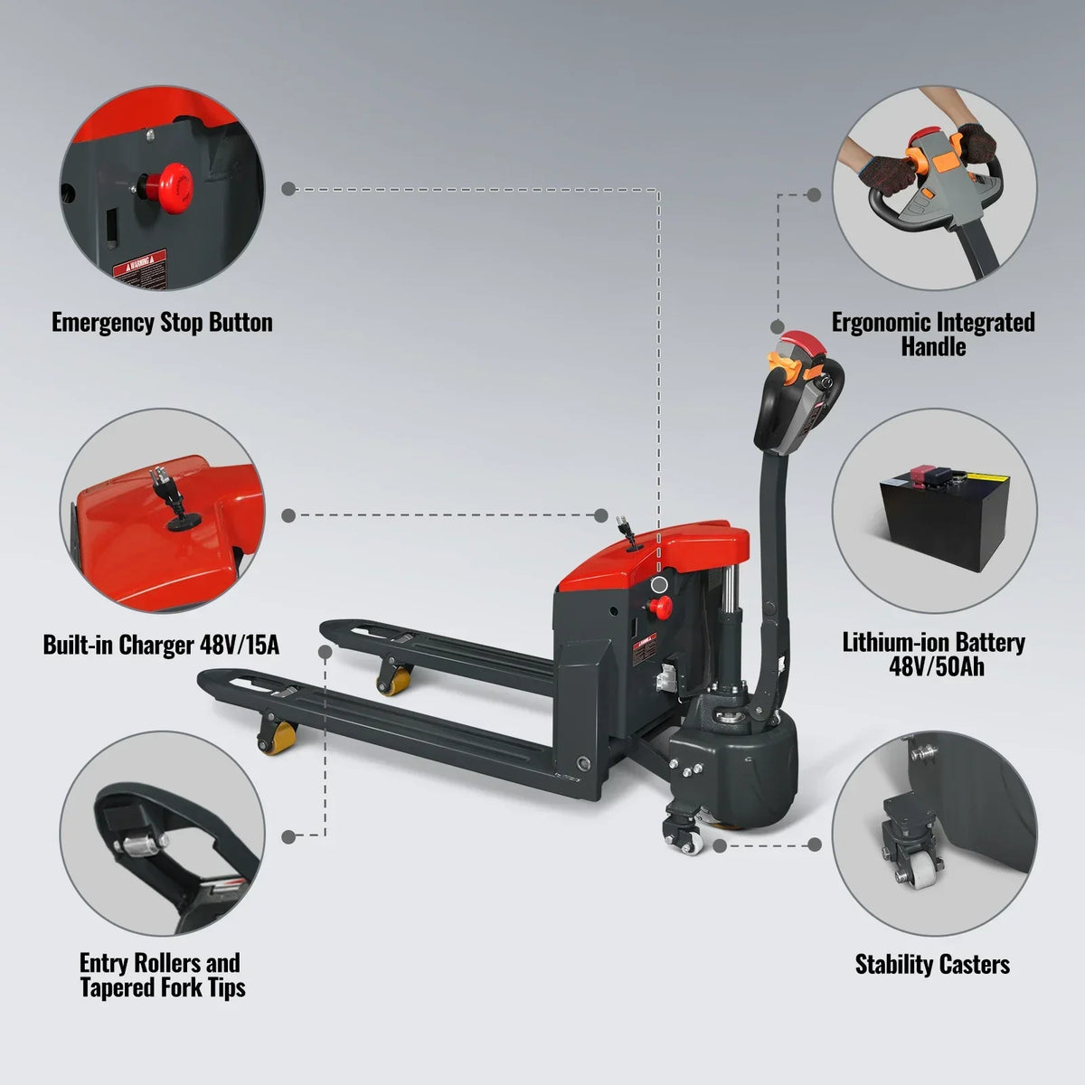 4400lbs Lithium-ion Electric Pallet Jack,  45"x27" Fork,  48V 50Ah Battery,  Walkie Type Truck,  EPT44