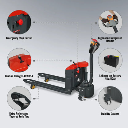 4400lbs Lithium-ion Electric Pallet Jack,  45"x27" Fork,  48V 50Ah Battery,  Walkie Type Truck,  EPT44