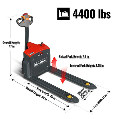 4400lbs Lithium-ion Electric Pallet Jack,  45"x27" Fork,  48V 50Ah Battery,  Walkie Type Truck,  EPT44