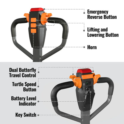 4400lbs Lithium-ion Electric Pallet Jack,  45"x27" Fork,  48V 30Ah Removable Battery,  Walkie Type Truck,  LPT44