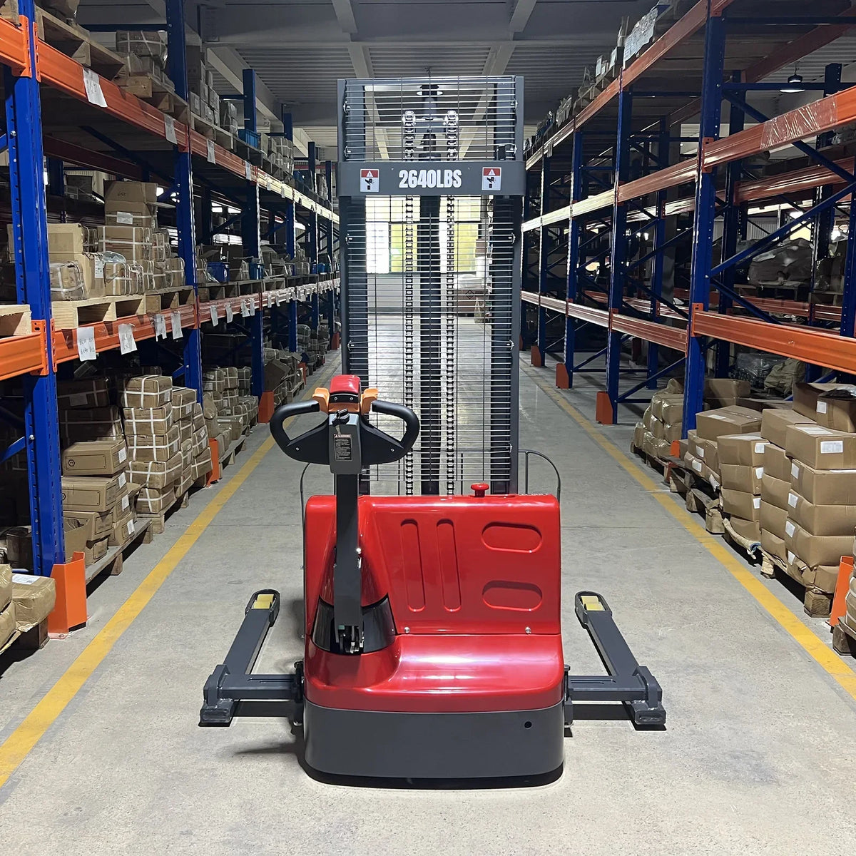 2640lbs Lithium-ion Electric Straddle Stacker,  118" Lift,  Adjustable Legs & Forks,  F26-118S