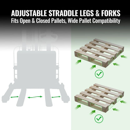 2640lbs Electric Straddle Stacker,  118" Lift,  Adjustable Legs & Forks,  F26-118SLA