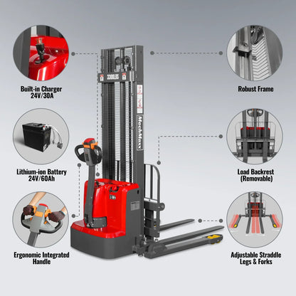 3300lbs Lithium-ion Electric Straddle Stacker,  118" Lift,  Adjustable Legs & Forks,  F33-118S