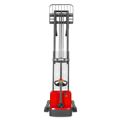 3300lbs Lithium-ion Electric Straddle Stacker,  118" Lift,  Adjustable Legs & Forks,  F33-118S