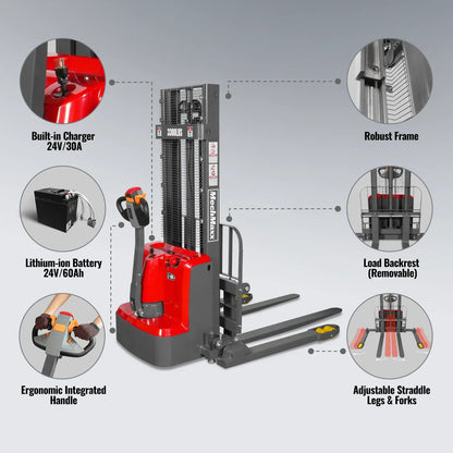 3300lbs Lithium-ion Electric Straddle Stacker,  98" Lift,  Adjustable Legs & Forks,  F33-98S