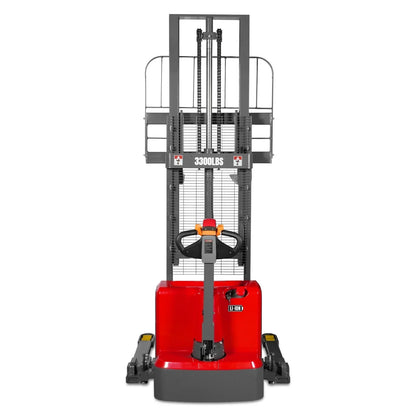 3300lbs Lithium-ion Electric Straddle Stacker,  98" Lift,  Adjustable Legs & Forks,  F33-98S