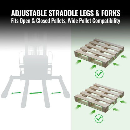 3300lbs Lithium-ion Electric Straddle Stacker,  138" Lift,  Adjustable Legs & Forks,  F33-138S
