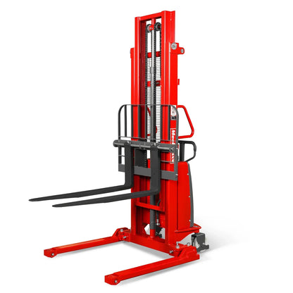 3300lbs Semi-Electric Straddle Stacker,  118" Lift,  Adjustable Legs & Forks,  S33-118S