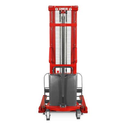 3300lbs Semi-Electric Straddle Stacker,  138" Lift,  Adjustable Legs & Forks,  S33-138S