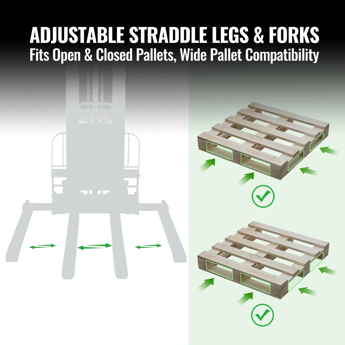 3300lbs Semi-Electric Straddle Stacker,  118" Lift,  Adjustable Legs & Forks,  S33-118S