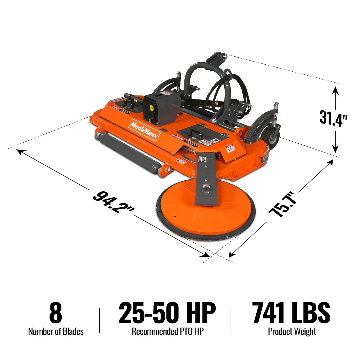 72 in Orchard Finish Mower,  3 Point Hitch Cat.1,  Hydraulic Offset,  PTO Shaft Included with Shear Bolt,  25-50 HP,  FMS72