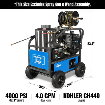 4000 PSI 4 GPM KOHLER E-Start Engine Hot Water Pressure Washer with Hose Reel,  HPW40K