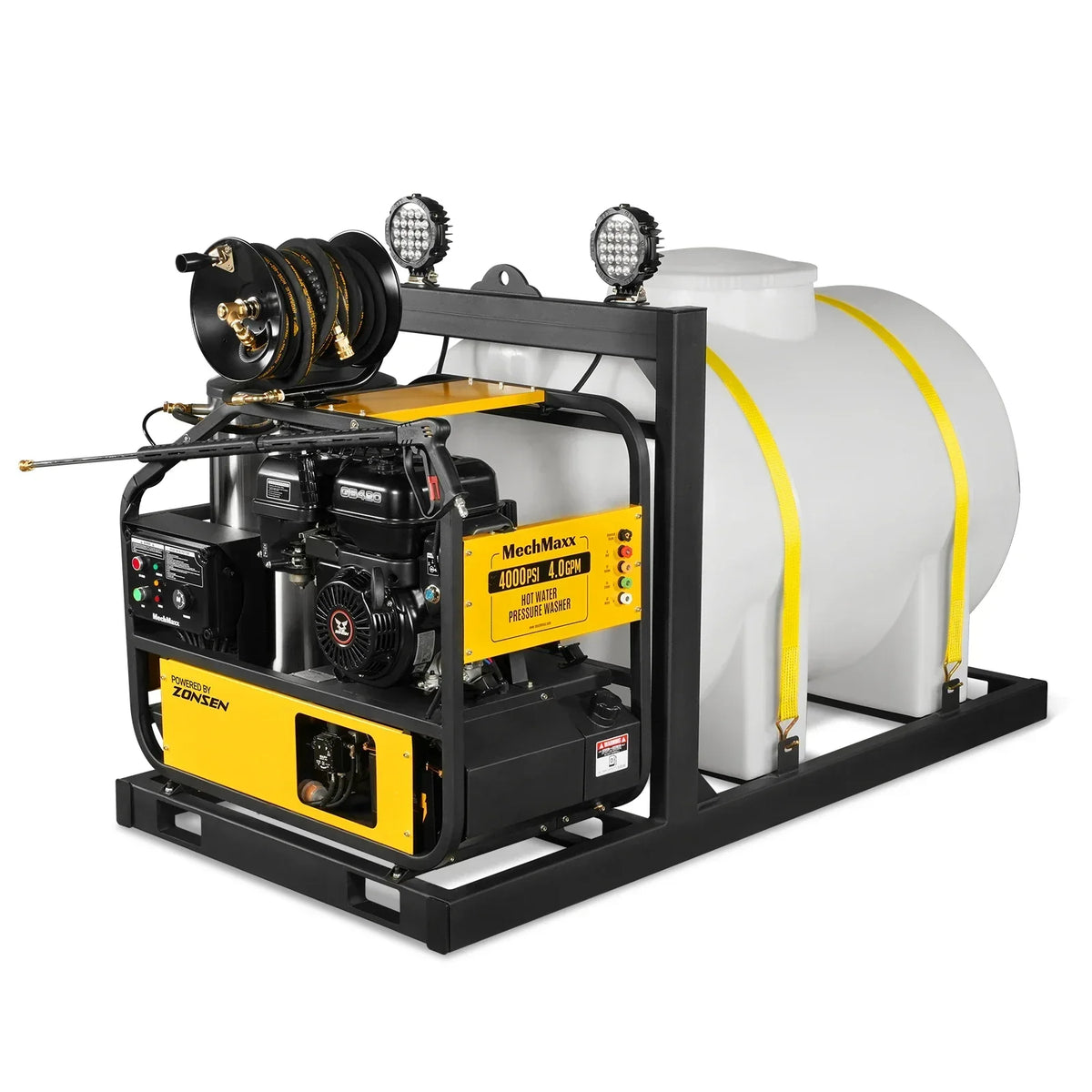 4000 PSI 4 GPM ZONSEN E-Start Engine Hot Water Pressure Washer Skid Mounted with 245 Gal Tank,  HPW40DBT