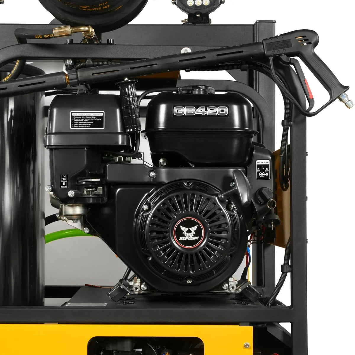4000 PSI 4 GPM ZONSEN E-Start Engine Hot Water Pressure Washer Skid Mounted with 245 Gal Tank,  HPW40DBT