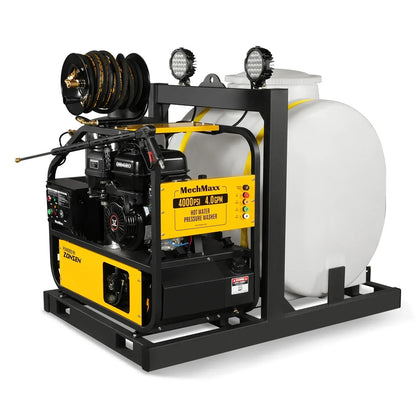 4000 PSI 4 GPM ZONSEN E-Start Engine Hot Water Pressure Washer Skid Mounted with 175 Gal Tank,  HPW40DT
