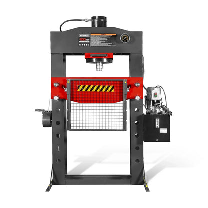 100 Ton H-Frame Electric Hydraulic Shop Press with Hand Winch, 110V Motor, Fully Welded Steel Frame, Safety Guard, HSP100E