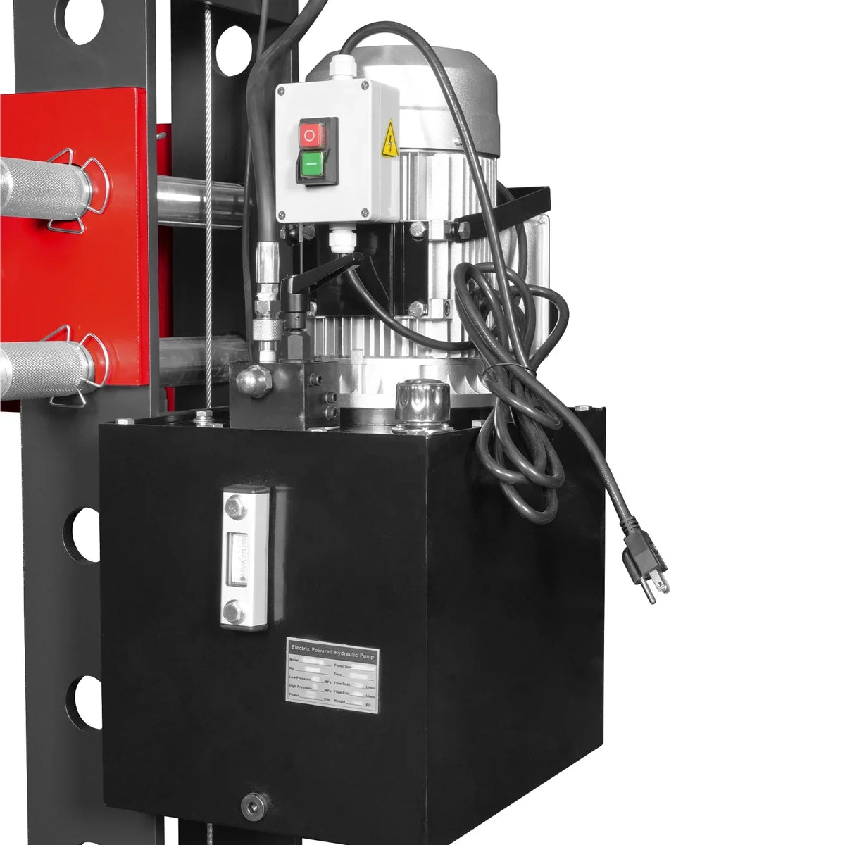 100 Ton H-Frame Electric Hydraulic Shop Press with Hand Winch, 110V Motor, Fully Welded Steel Frame, Safety Guard, HSP100E